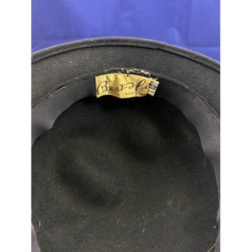 Vintage 40s 50s Best & Co NY Black Felt Hat Veil Feather Cocktail Hat - Picture 6 of 10
